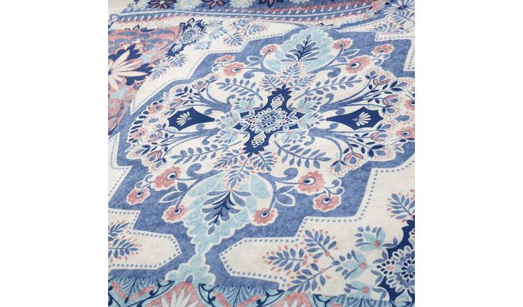 Catherine Lansfield Boho Patchwork Reversible Double Duvet Cover Set with  Pillowcases Blue