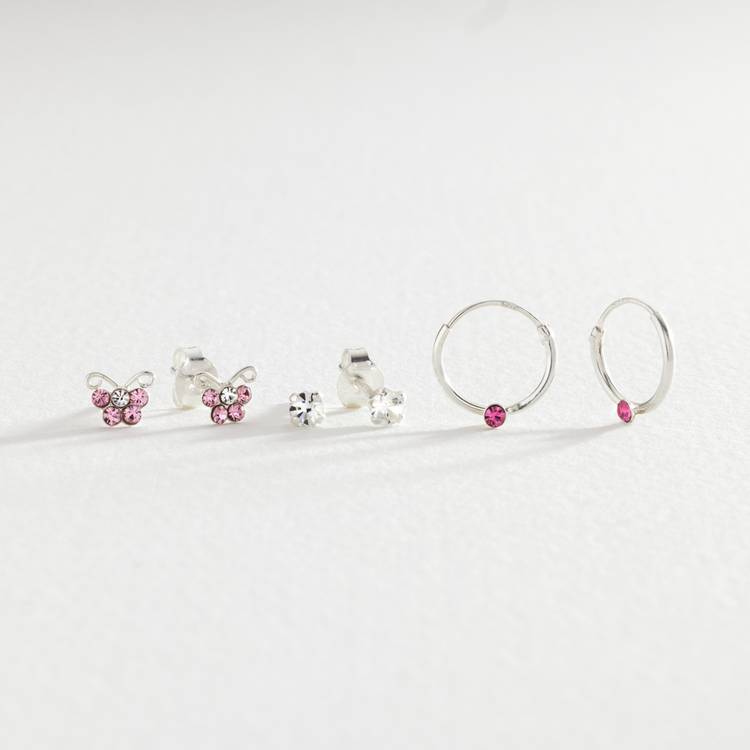 Revere Kid's Sterling Silver Stud and Hoop Earrings Set of 3 0