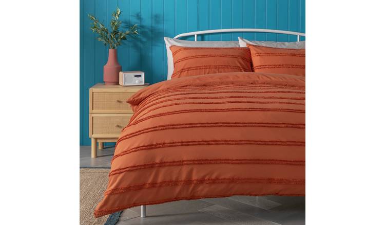 Habitat Cotton Tufted Stripe Orange Bedding Set - Superking
