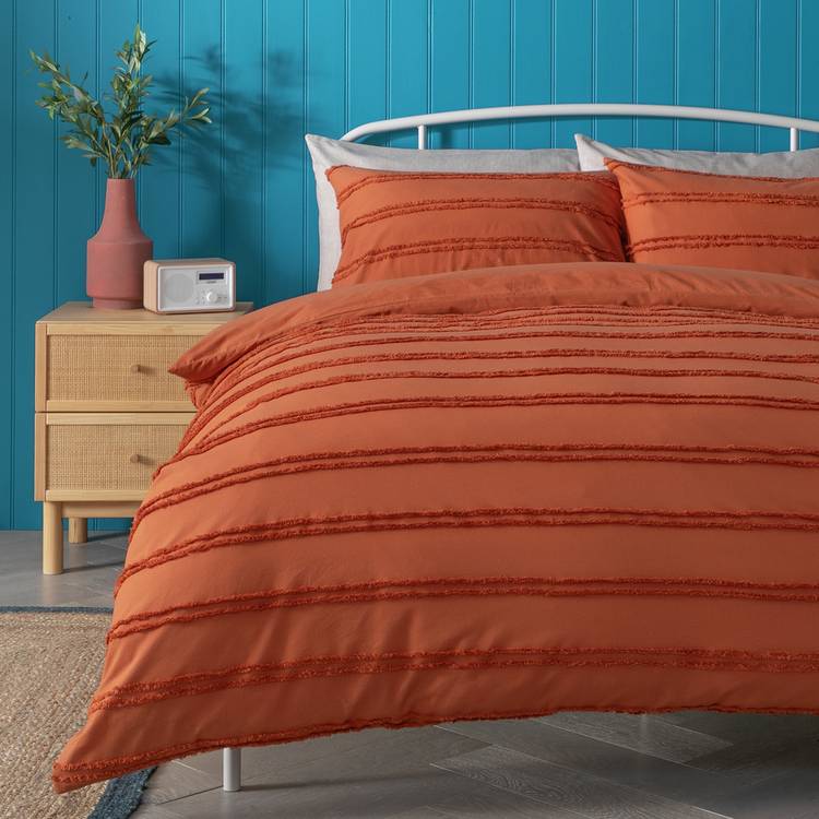 Habitat Cotton Tufted Stripe Orange Bedding Set - Double 0