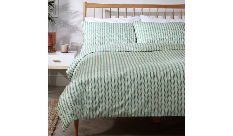 Habitat Wallpaper Leaf Stripe Green Bedding Set - Double