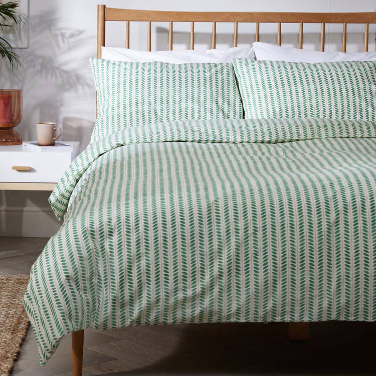 Habitat Wallpaper Leaf Stripe Green Bedding Set - Double 0