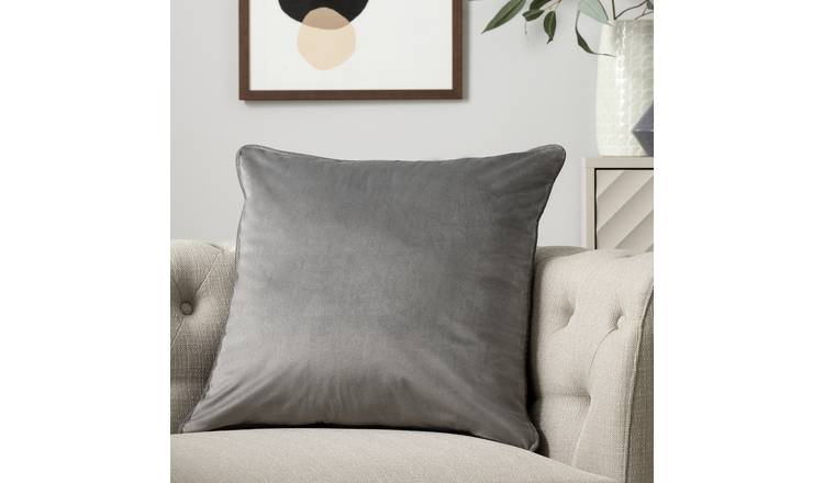 Habitat Velvet Cushion - Grey - 55x55cm