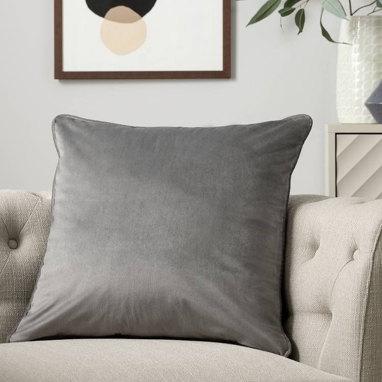 Habitat Velvet Cushion - Grey - 55x55cm 0