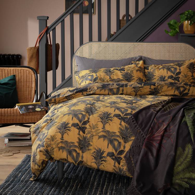 Habitat Palm Floral Print Mustard Bedding Set - Double 0