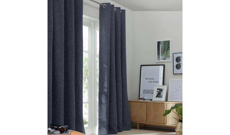 Habitat Blackout Plain Fully Lined Eyelet Curtains - Navy