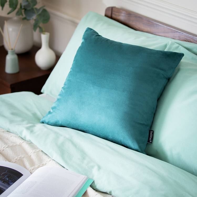 Habitat Velvet Cushion - Teal - 43x43cm 0