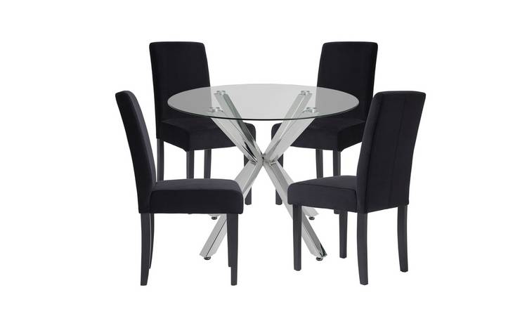 Argos Home Alice Glass and Silver Table & 4 Black Chairs
