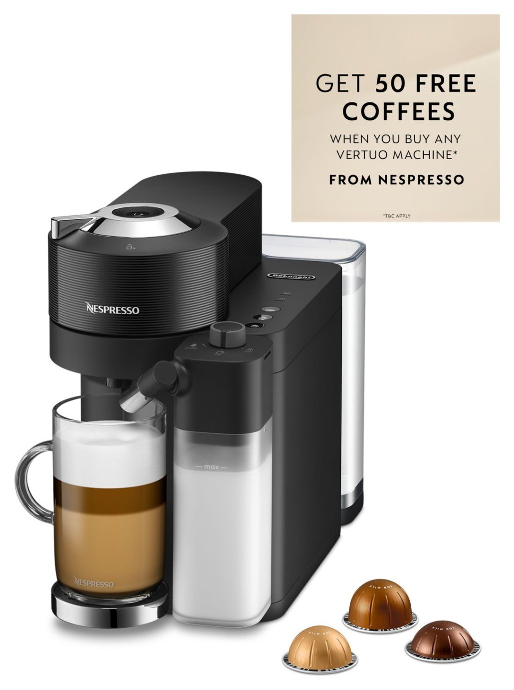 Nespresso Lattissima Vertuo Pod Coffee Machine - Black