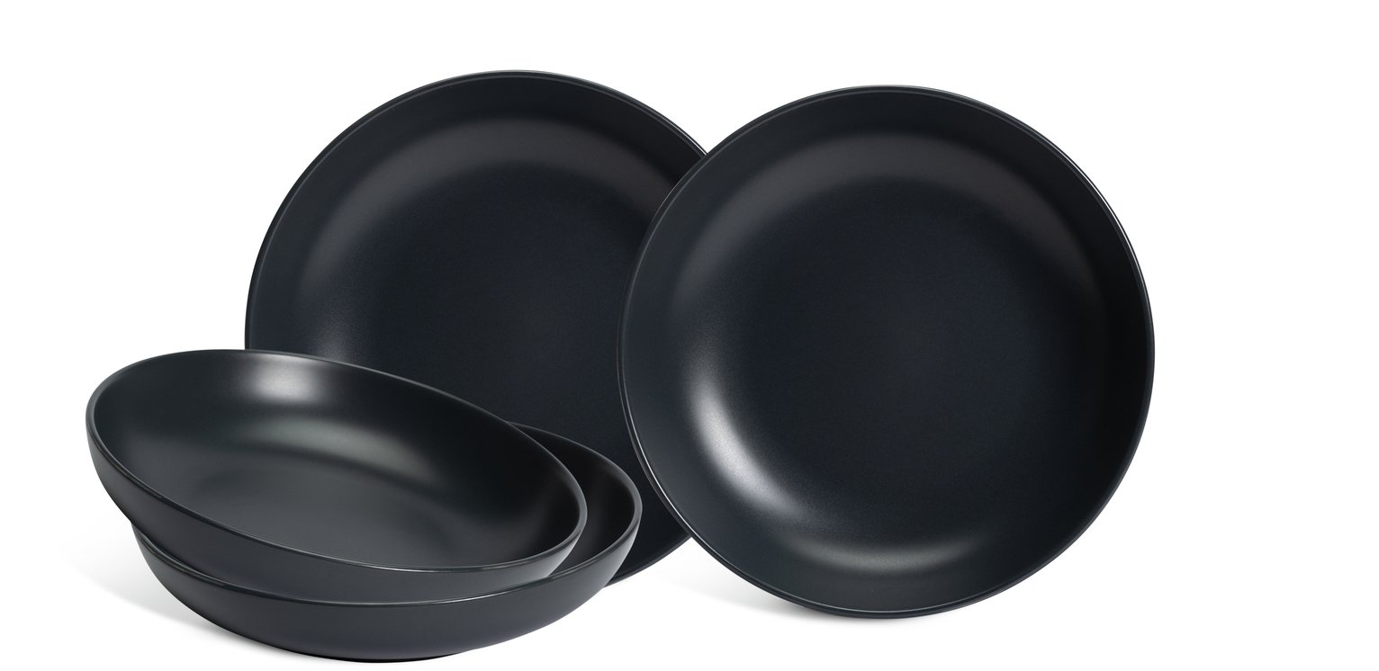 Habitat Matte Glaze 4 Piece Stoneware Pasta Bowl - Charcoal