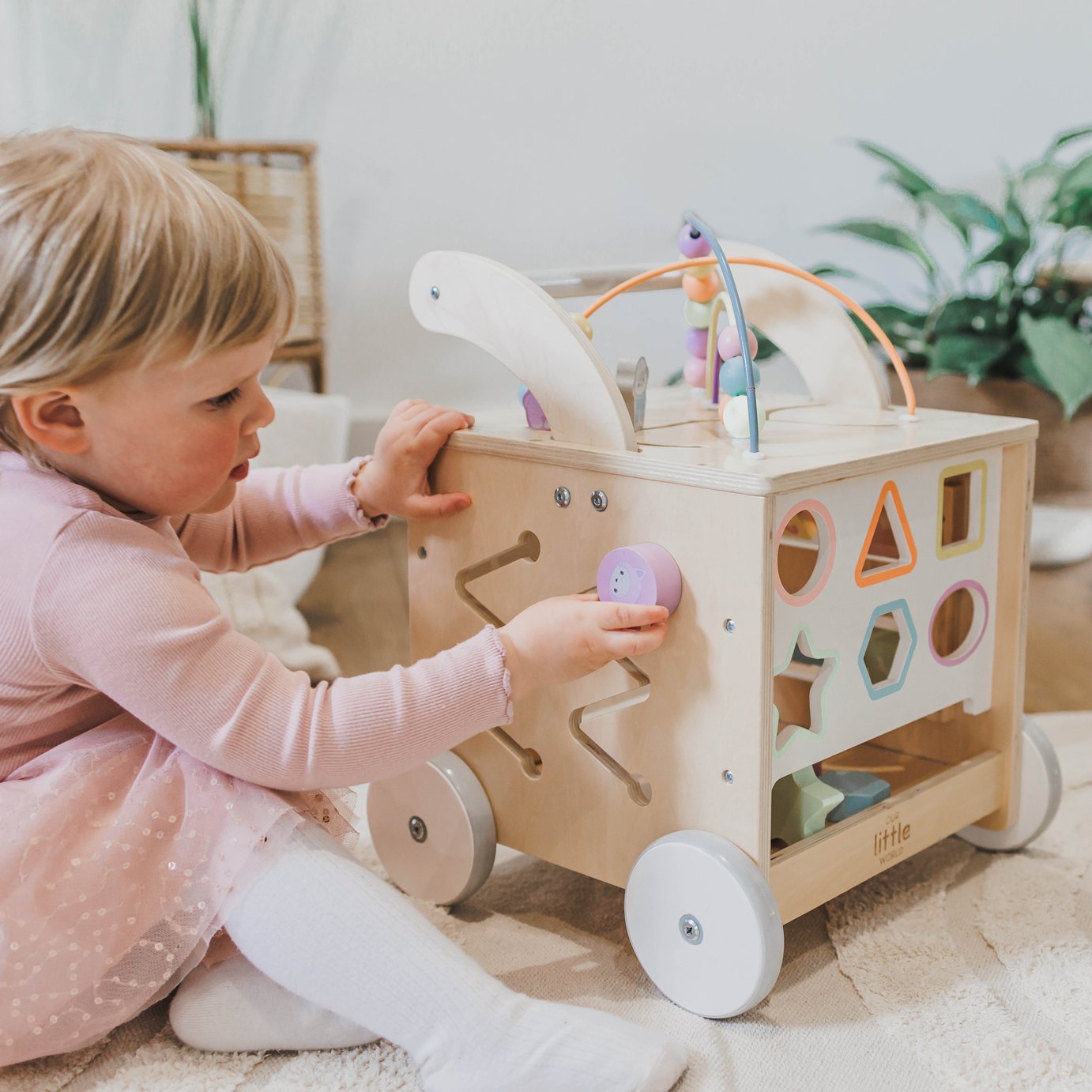 2-in-1 Wooden Baby Push Walker with Multi-Activity Center