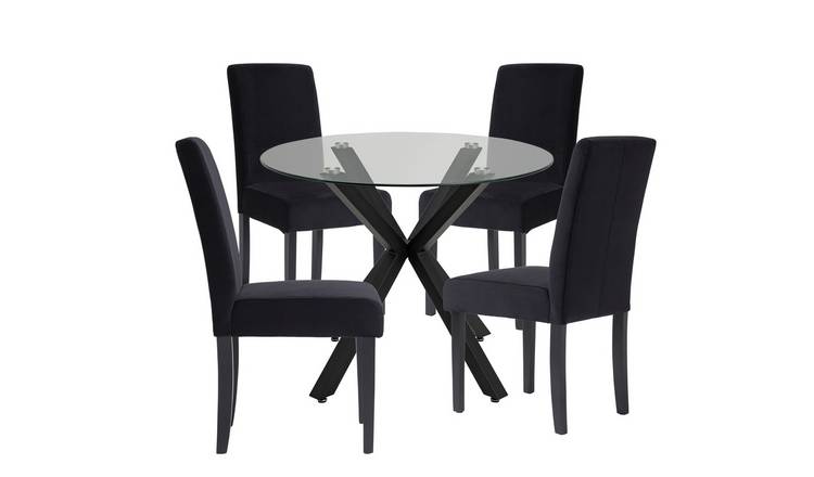 Argos Home Alice Glass and Black Table & 4 Black Chairs