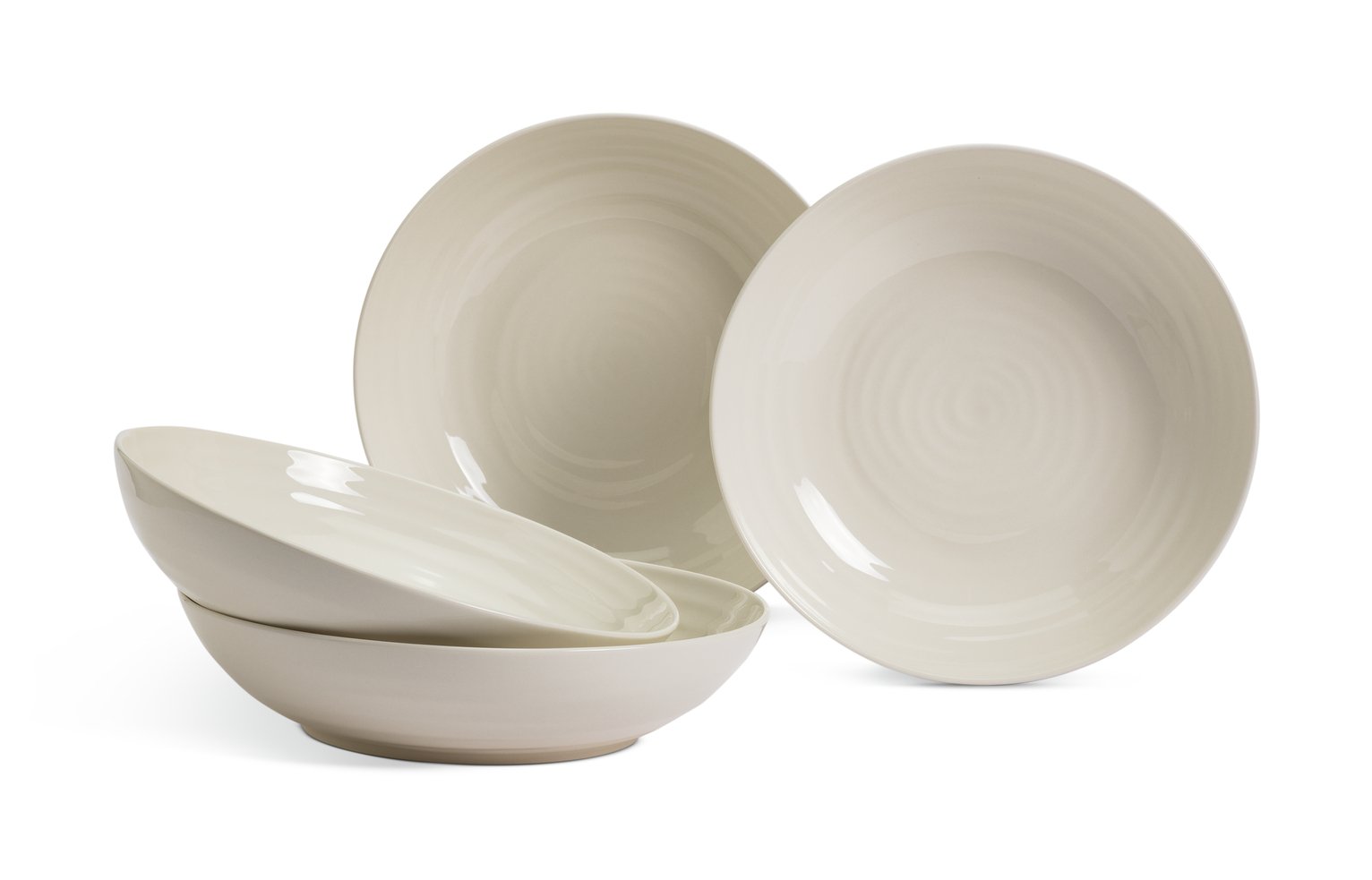 Habitat Ripple 4 Piece Stoneware Pasta Bowls - Cream