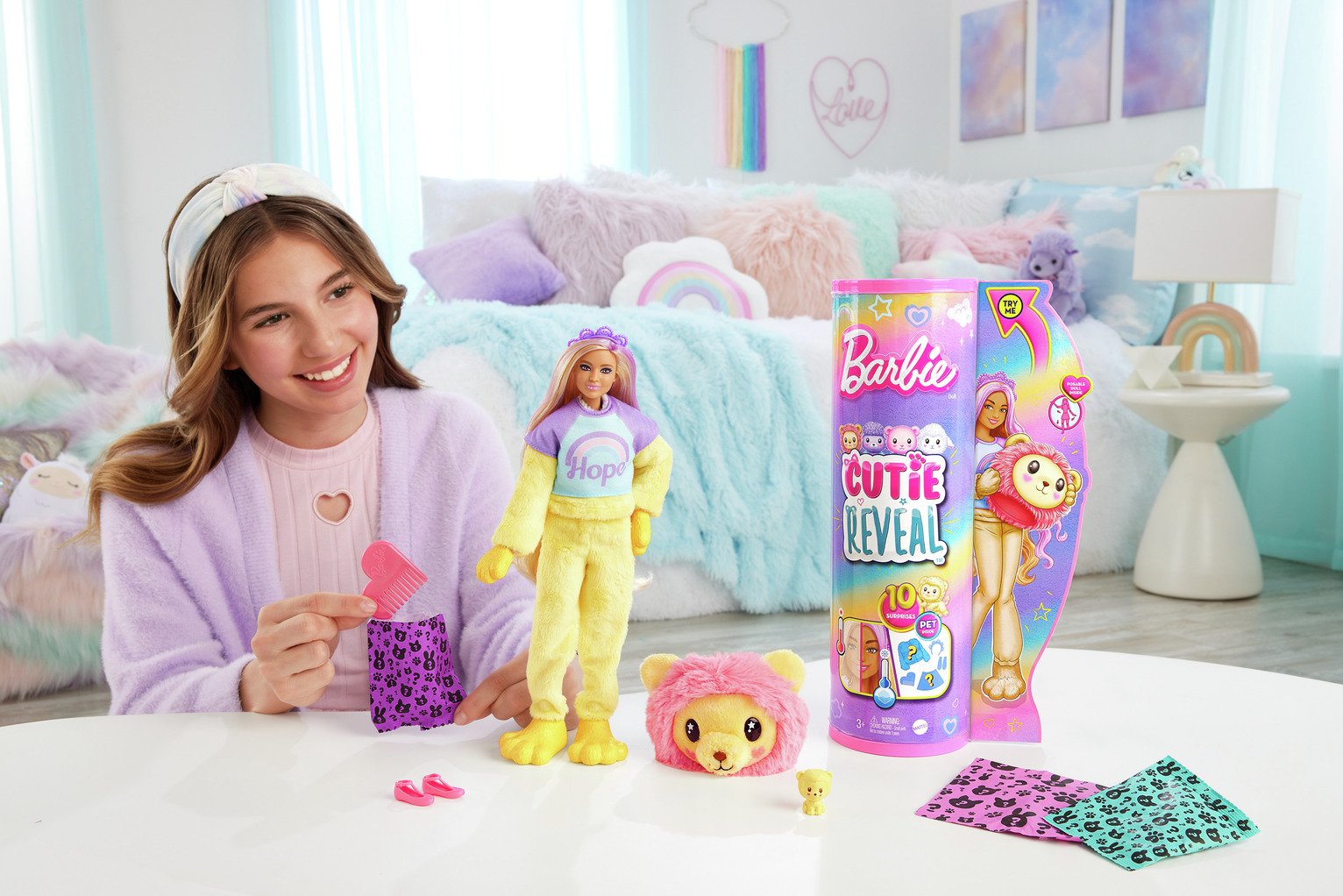 Barbie Cutie Reveal - Cozy Cute Tees Lion Plush Doll - 30cm