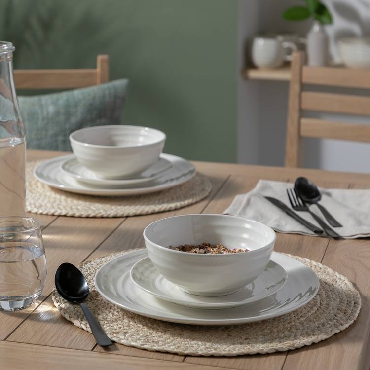 Buy Habitat Ripple 12 Piece Stoneware Dinner Set - Cream | Dinner sets ...