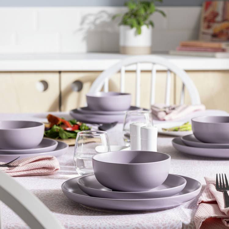 Habitat Matte Glaze 12 Piece Stoneware Dinner Set - Lilac 0