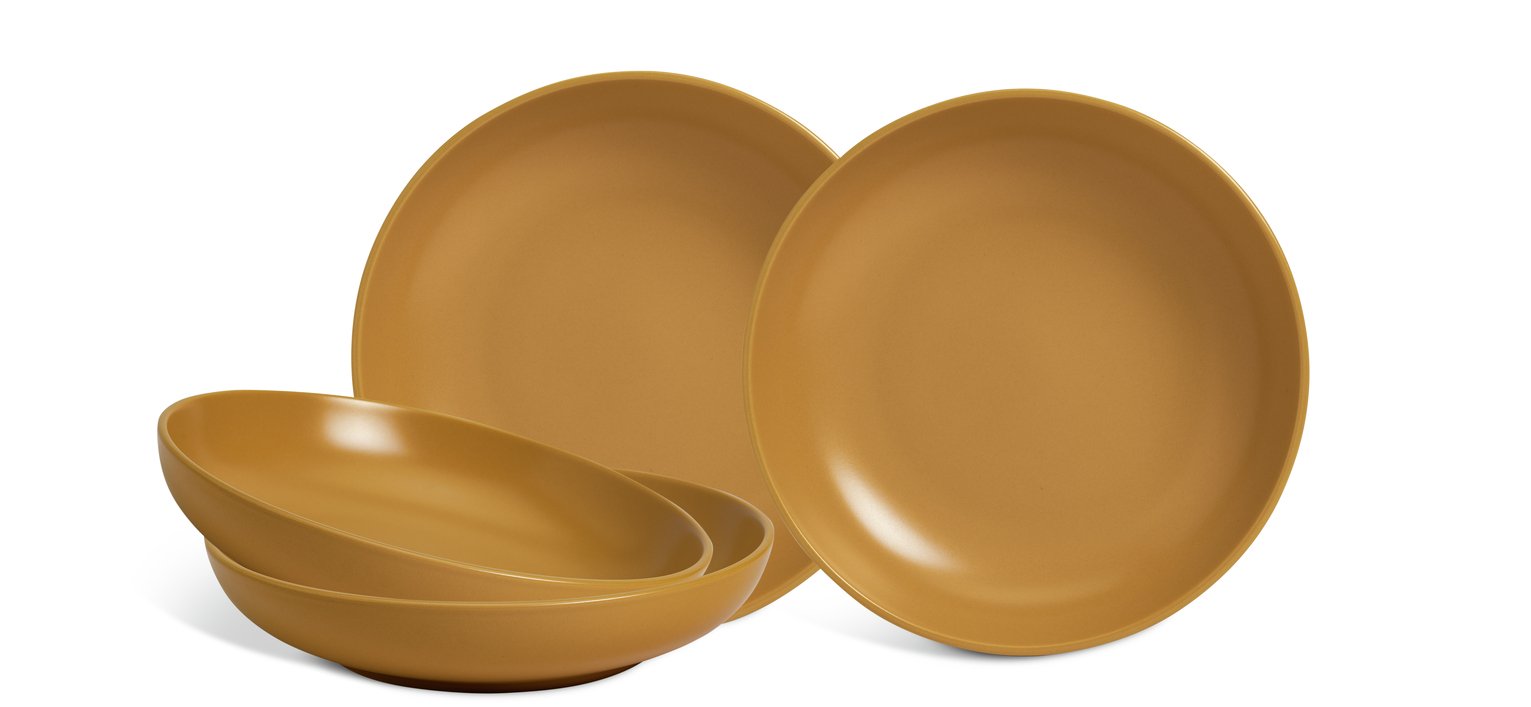 Habitat Matte Glaze 4 Piece Stoneware Pasta Bowls - Mustard