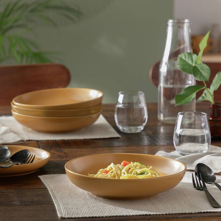 Habitat Matte Glaze 4 Piece Stoneware Pasta Bowls - Mustard 0