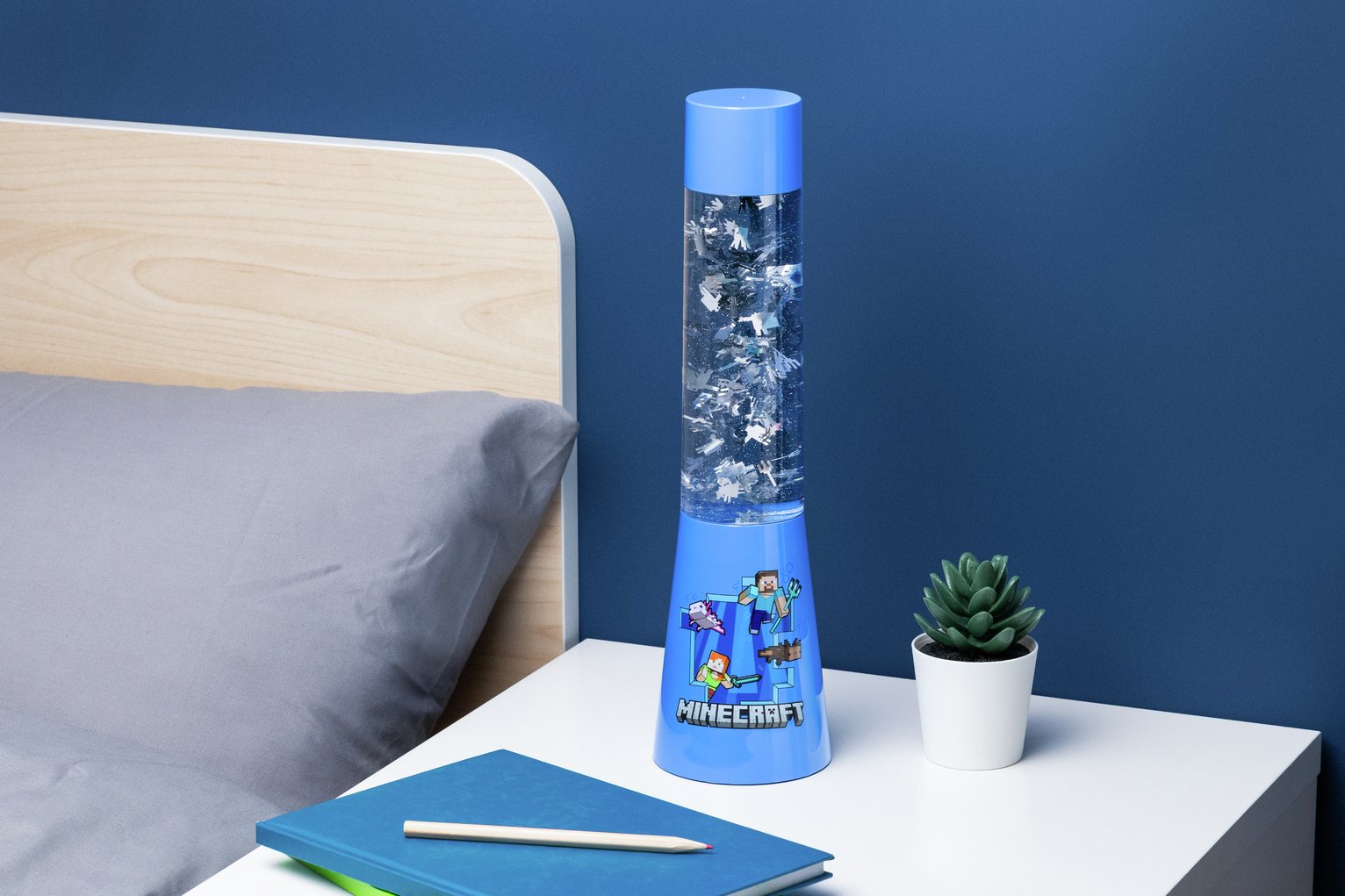 Microsoft Minecraft Kids LED Glitter Flow Lamp- Blue & Clear