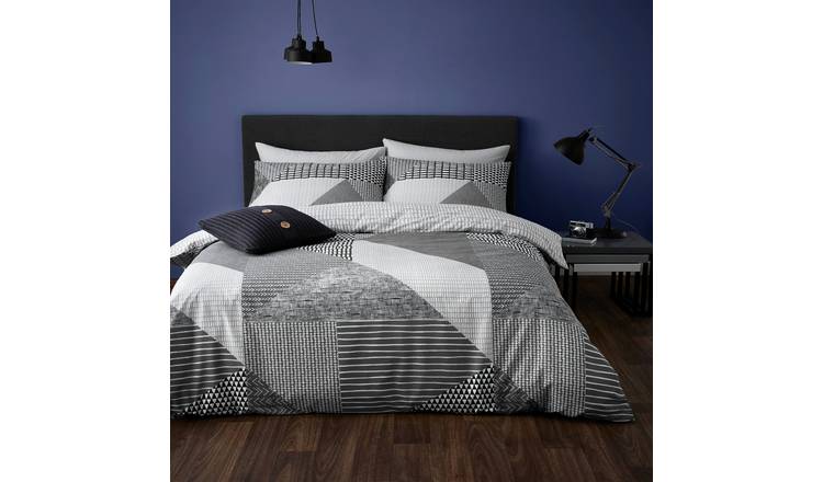 Catherine Lansfield Geo Grey & White Bedding Set - Double