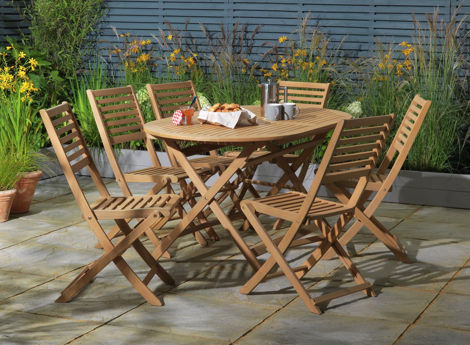 Argos Home Newbury 6 Seater Folding Wooden Patio Set