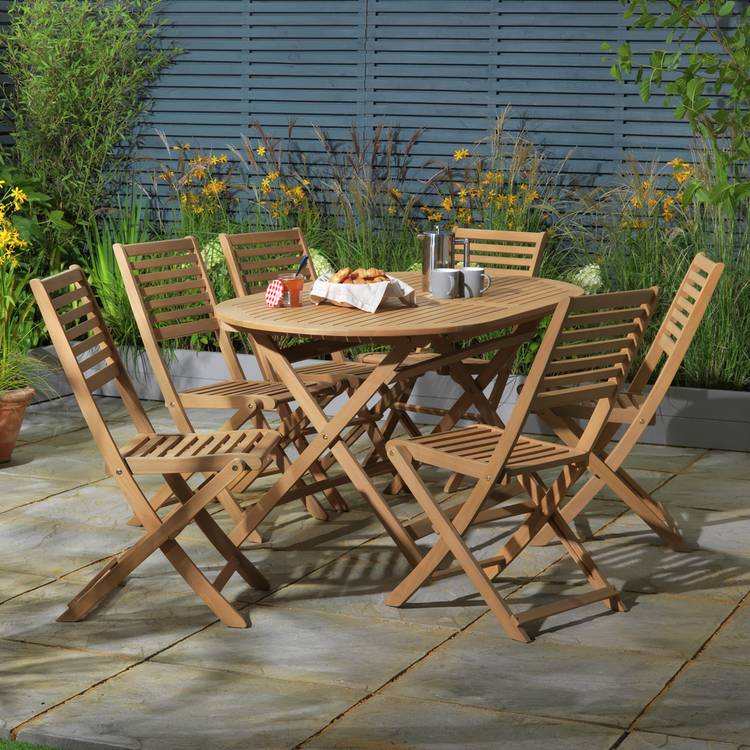 Argos Home Newbury 6 Seater Folding Wooden Patio Set 0