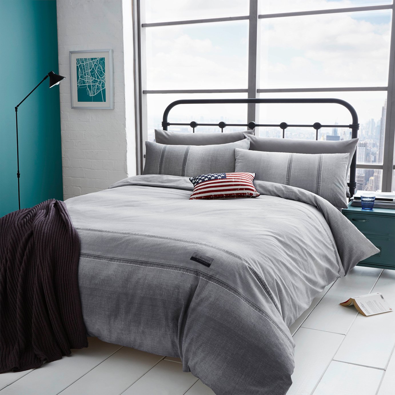 Catherine Lansfield Denim Grey Bedding Set - Double