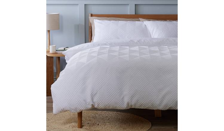 Argos Home Textured Embossed White Bedding Set - Superking