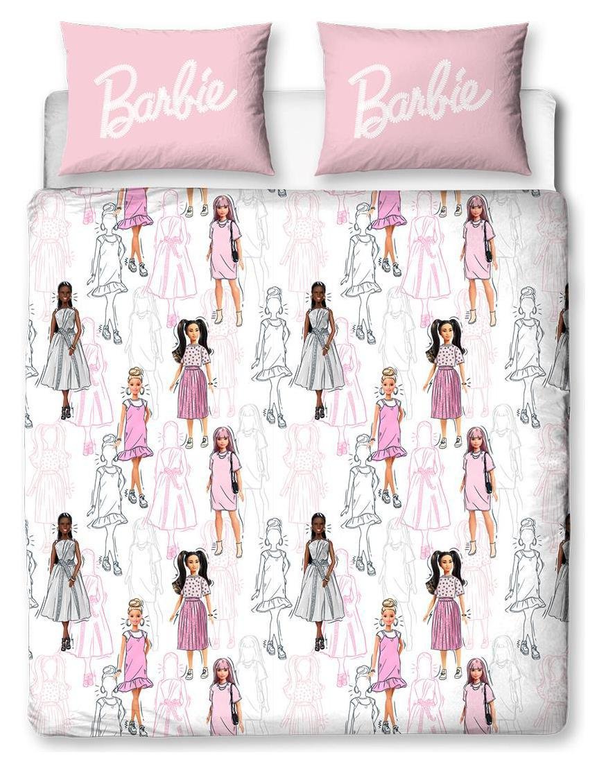 Barbie White Reversible Kids Bedding Set - Double