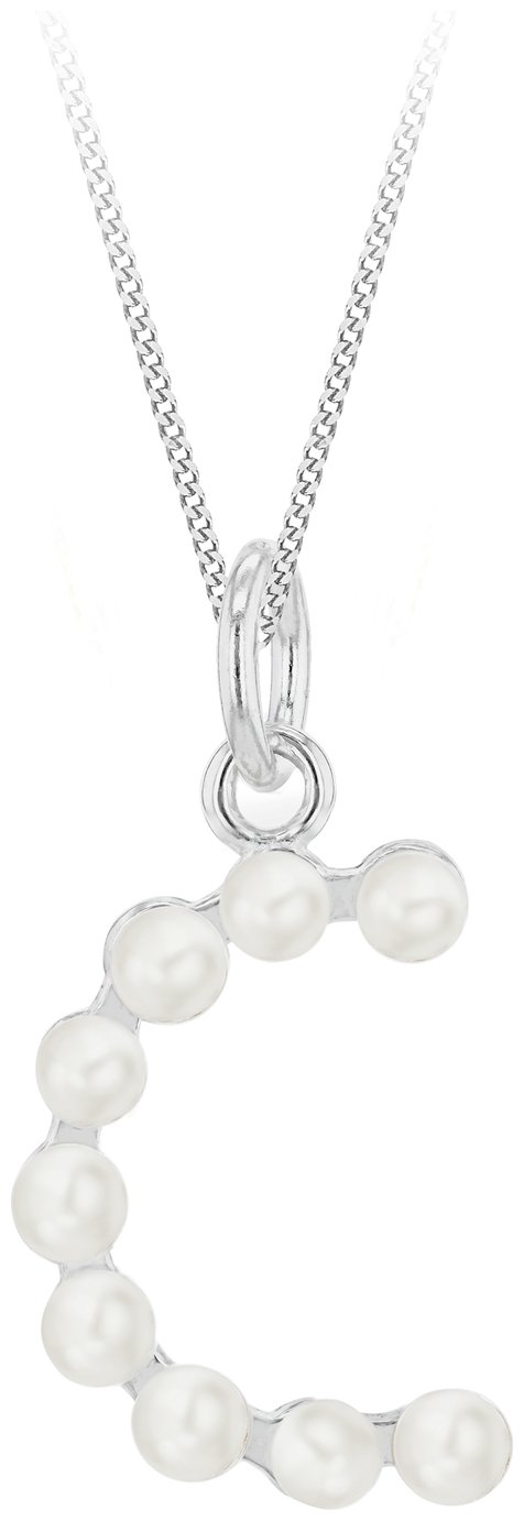 Revere Sterling Silver C Initial Freshwater Pearl Pendant 