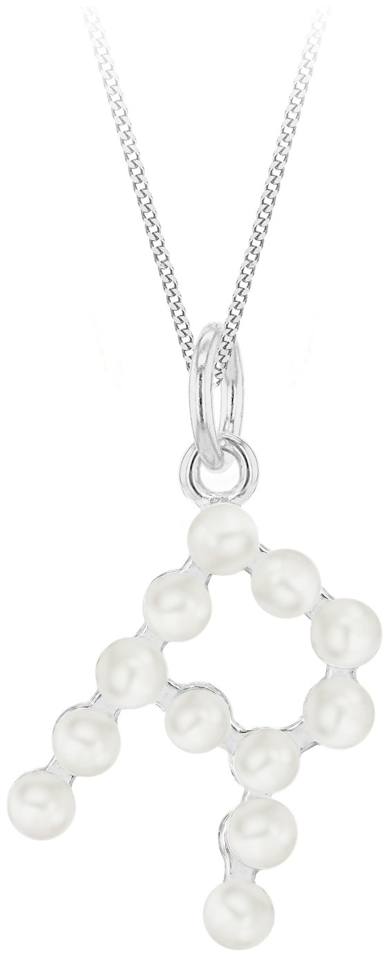 Revere Sterling Silver R Initial Freshwater Pearl Pendant 