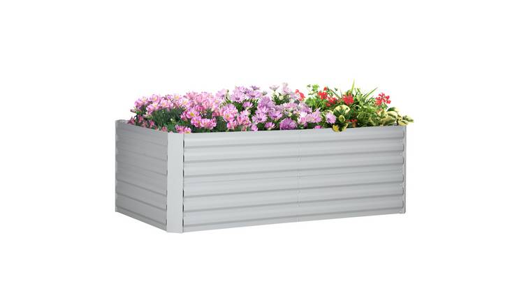 Outsunny Galvanised Steel Outdoor Planters - Light Grey