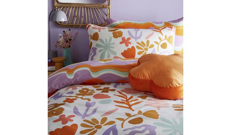 Amelie Orange Printed Abstract Floral Duvet Cover Set