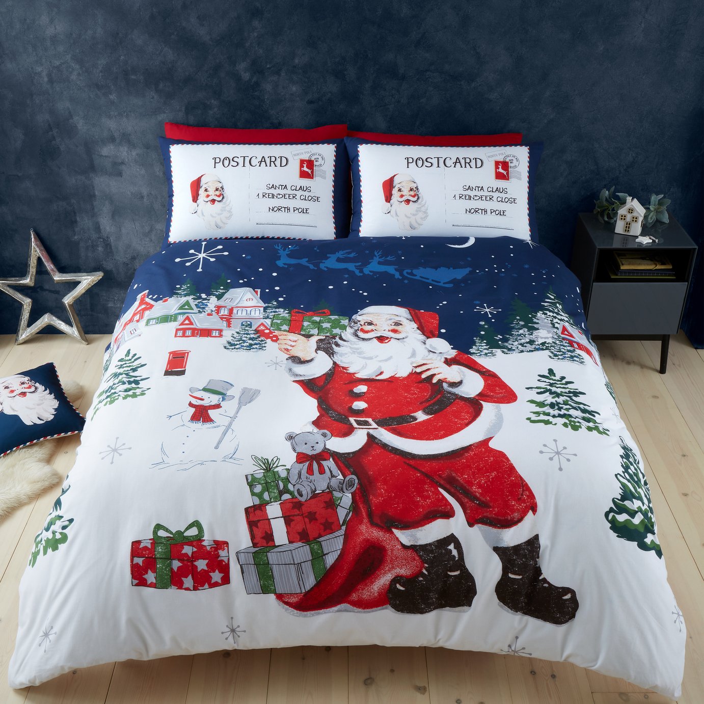 Catherine Lansfield Father Christmas Navy Bedding Set-Single