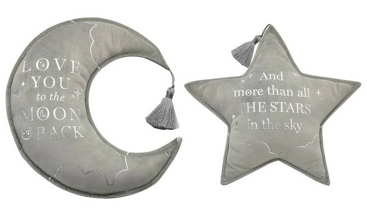 Bambino Moon & Star Velvet Cushion - Grey - 43x36cm