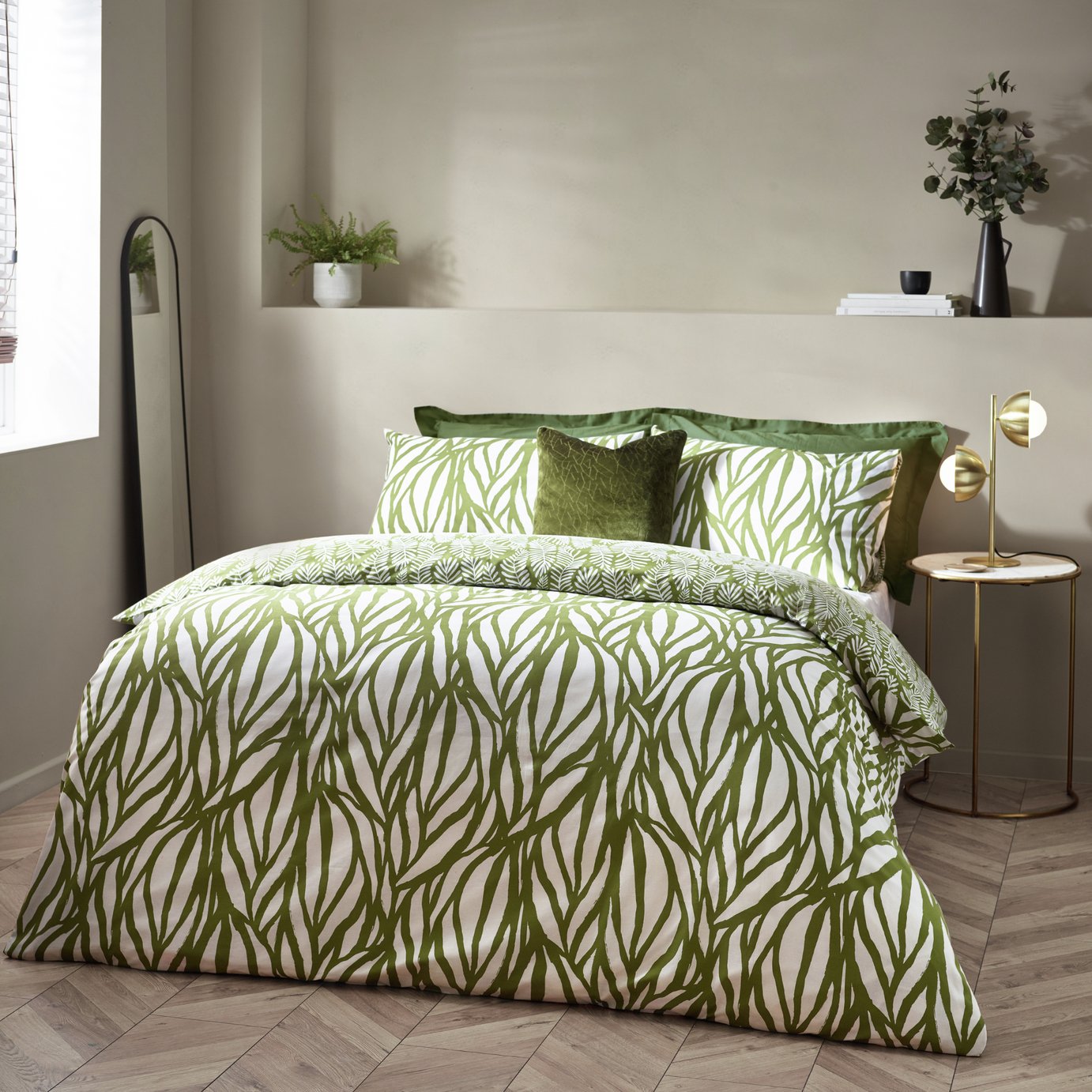 Hoem Frond Olive Green Bedding Set - Double