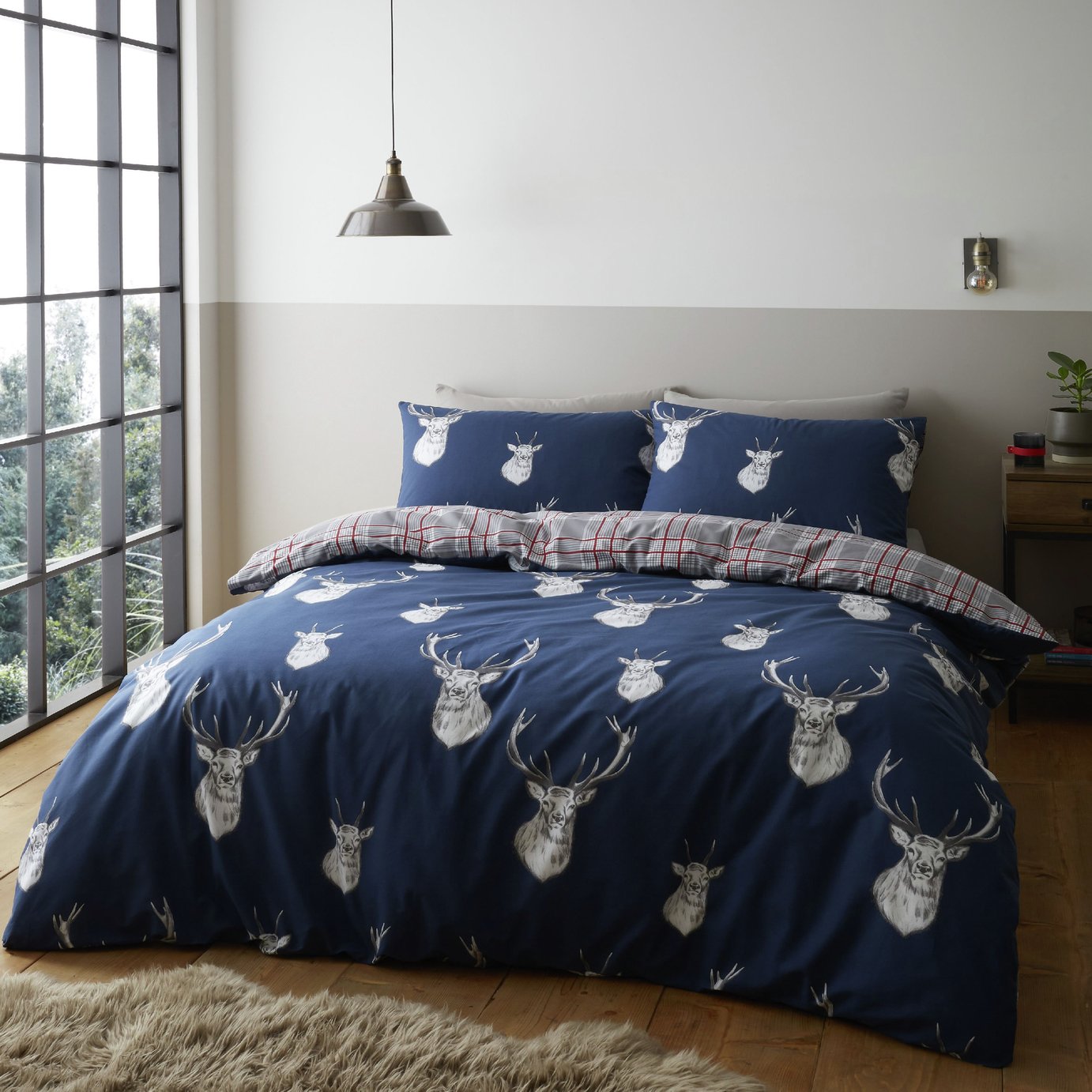 Catherine Lansfield Christmas Stag Navy Bedding - Double