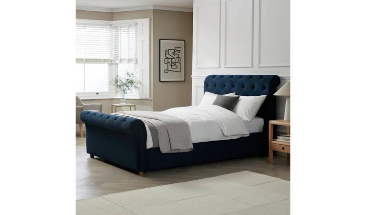 Argos Home Harrogate Double Velvet Ottoman Bed Frame - Navy