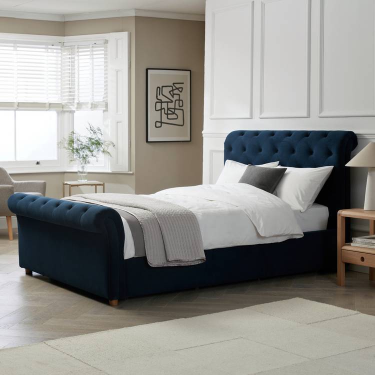 Argos Home Harrogate Double Velvet Ottoman Bed Frame - Navy 0