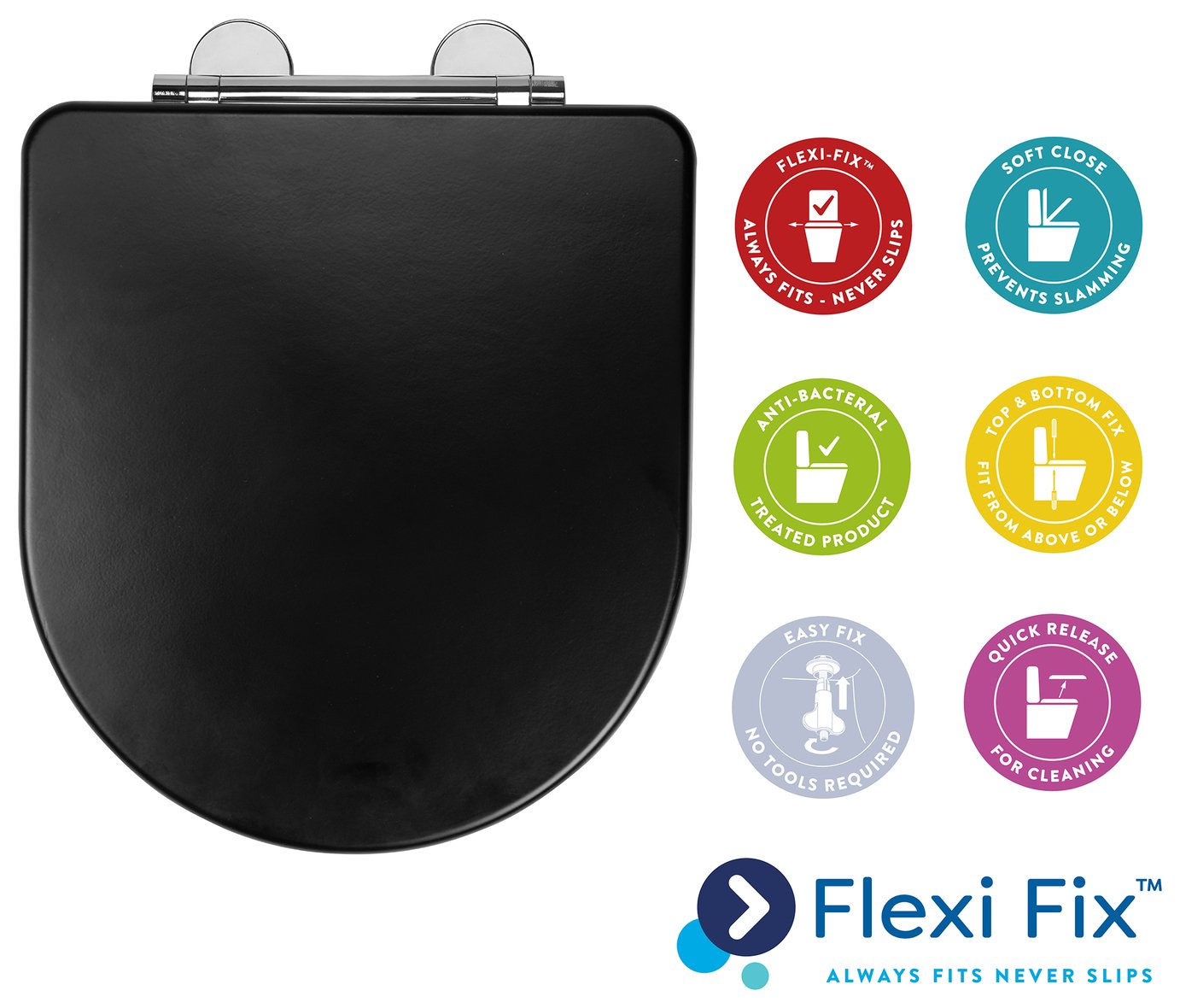 Croydex Iseo Moulded Wood Flexi-Fix Toilet Seat- Matte Black