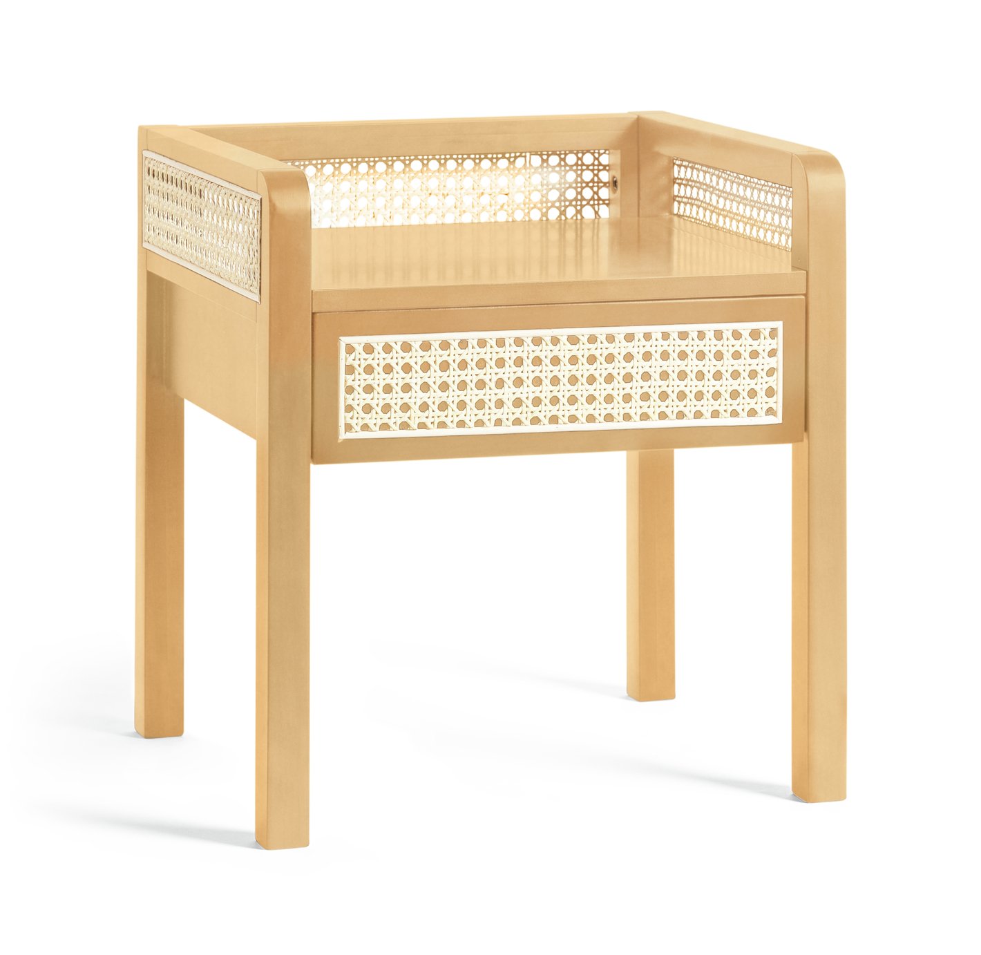 Habitat Peio Rattan 1 Drawer Bedside Table - Birch Effect