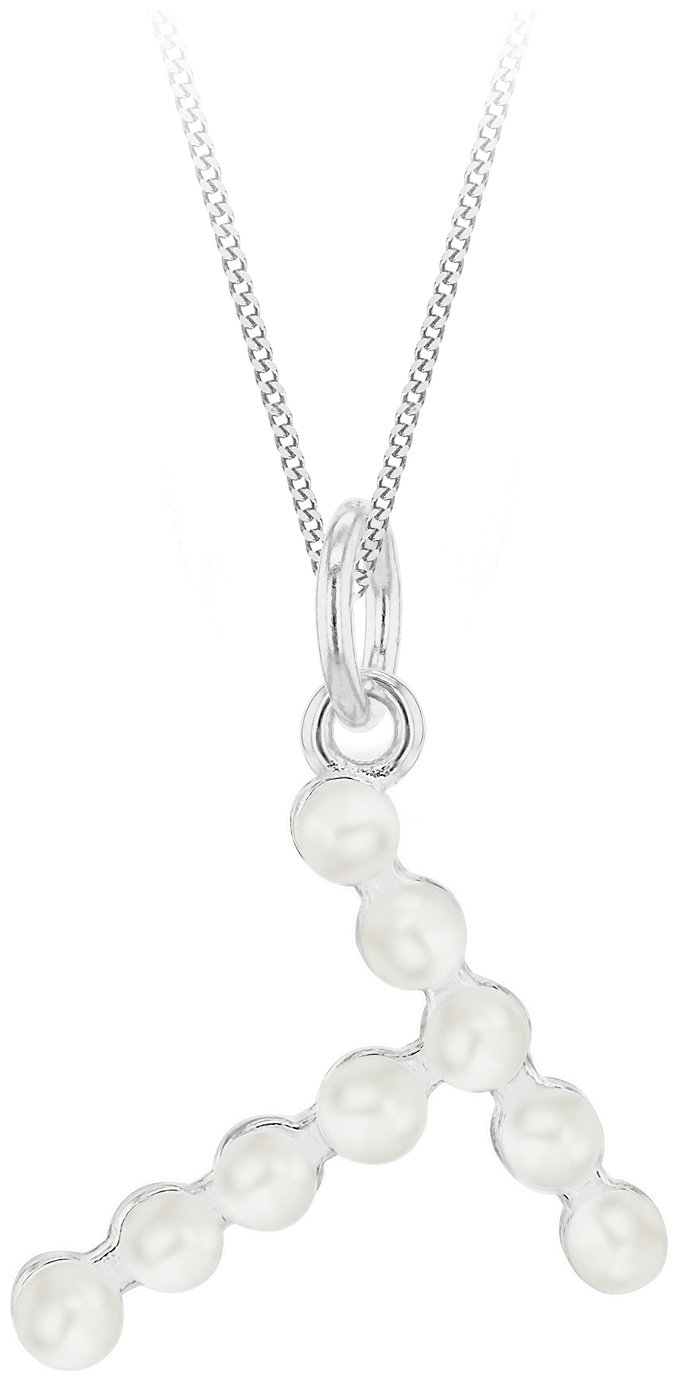 Revere Sterling Silver T Initial Freshwater Pearl Pendant 