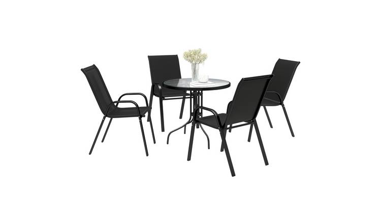 Outsunny 4 Seater Garden Dining Set with Parasol Hole - Black