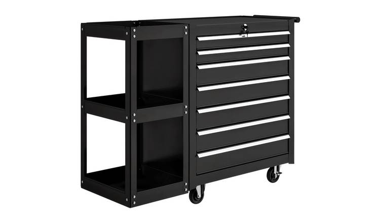 HOMCOM Lockable 7 Drawer Rolling Steel Tool Cabinet with Handle - Black