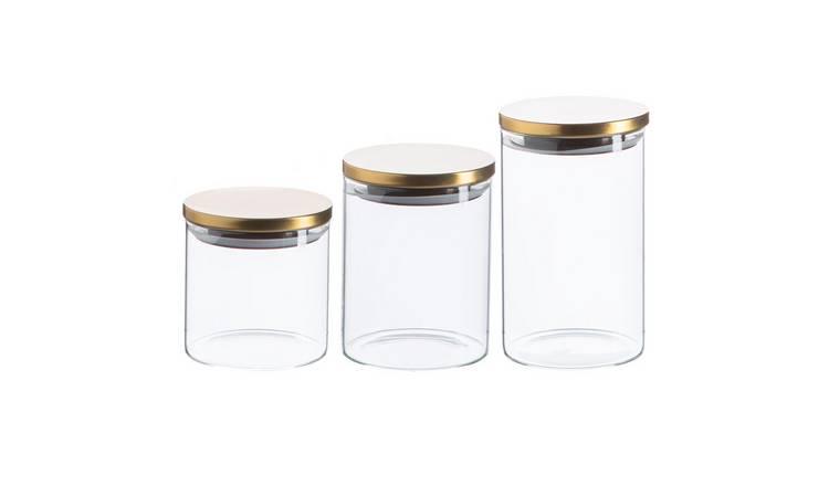 Argon Tableware Scandi Storage Jars with Metallic Lids - 3 Sizes - Gold