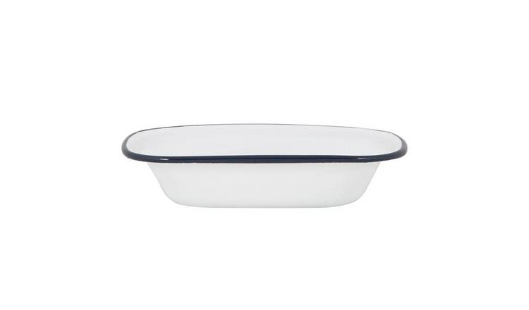 Argon Tableware White Enamel Pie Dish - Navy