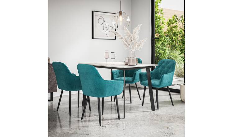 Furniture Online Haydon Anika Marble Effect Dining Table & 6 Blue Chairs