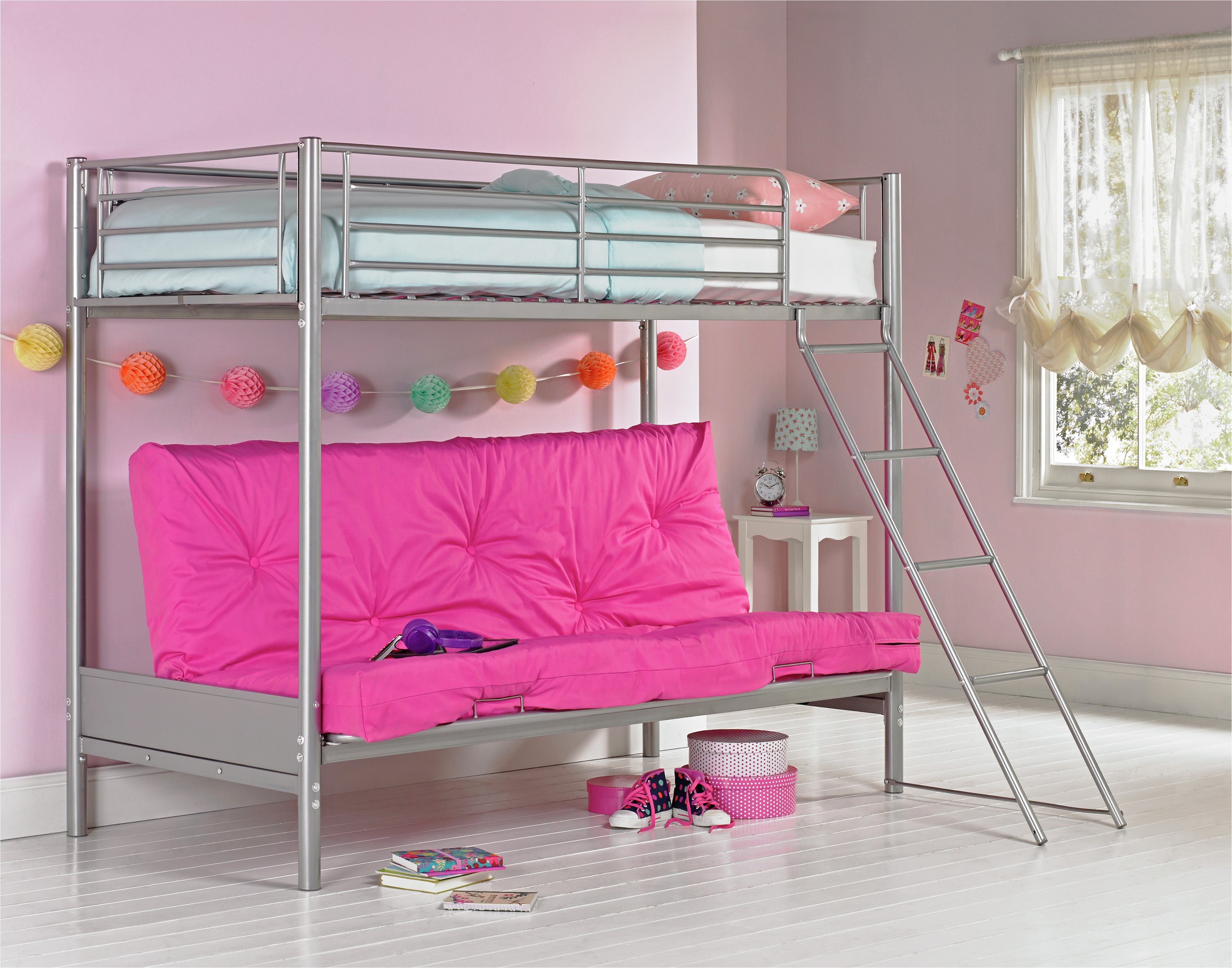 Argos Home Metal Bunk Bed, Fuchsia Futon & Kids Mattress