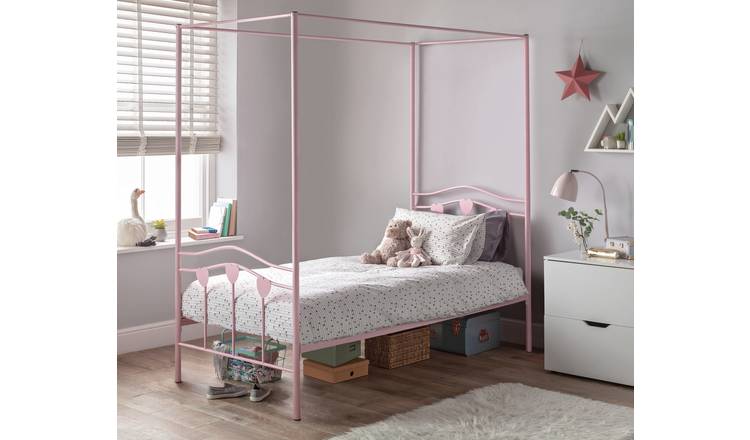 Argos Home Hearts Single 4 Poster Metal Bed Frame - Pink