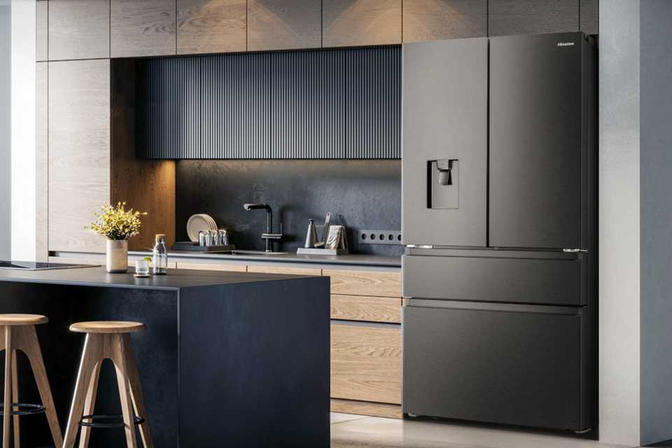 Hisense RF749 PureFlat French-door fridge freezer.